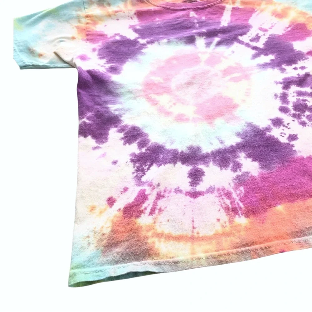 Gildan Tie Dye Cotton Tee Short Sleeve Pink Purple White Yellow Youth Large